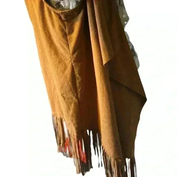 French Laundry Tan Faux Suede Fleece Lined  Draped Front fringe Vest Sz S. G#252 - Picture 9 of 10